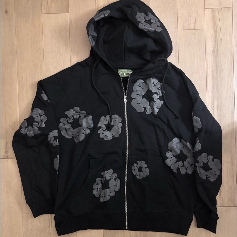 Black Hoodie with Floral Accents